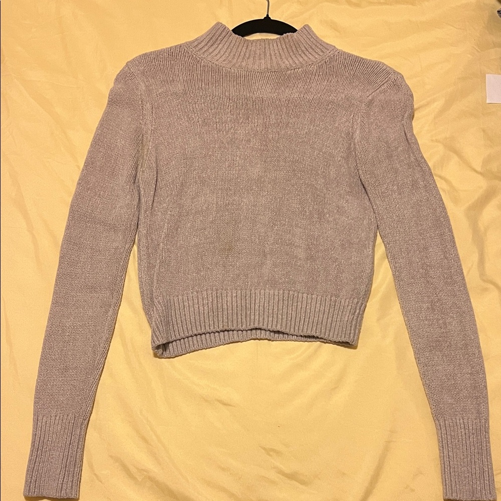 Wilfred Taupe Ribbed Mock Neck Cropped Sweater
